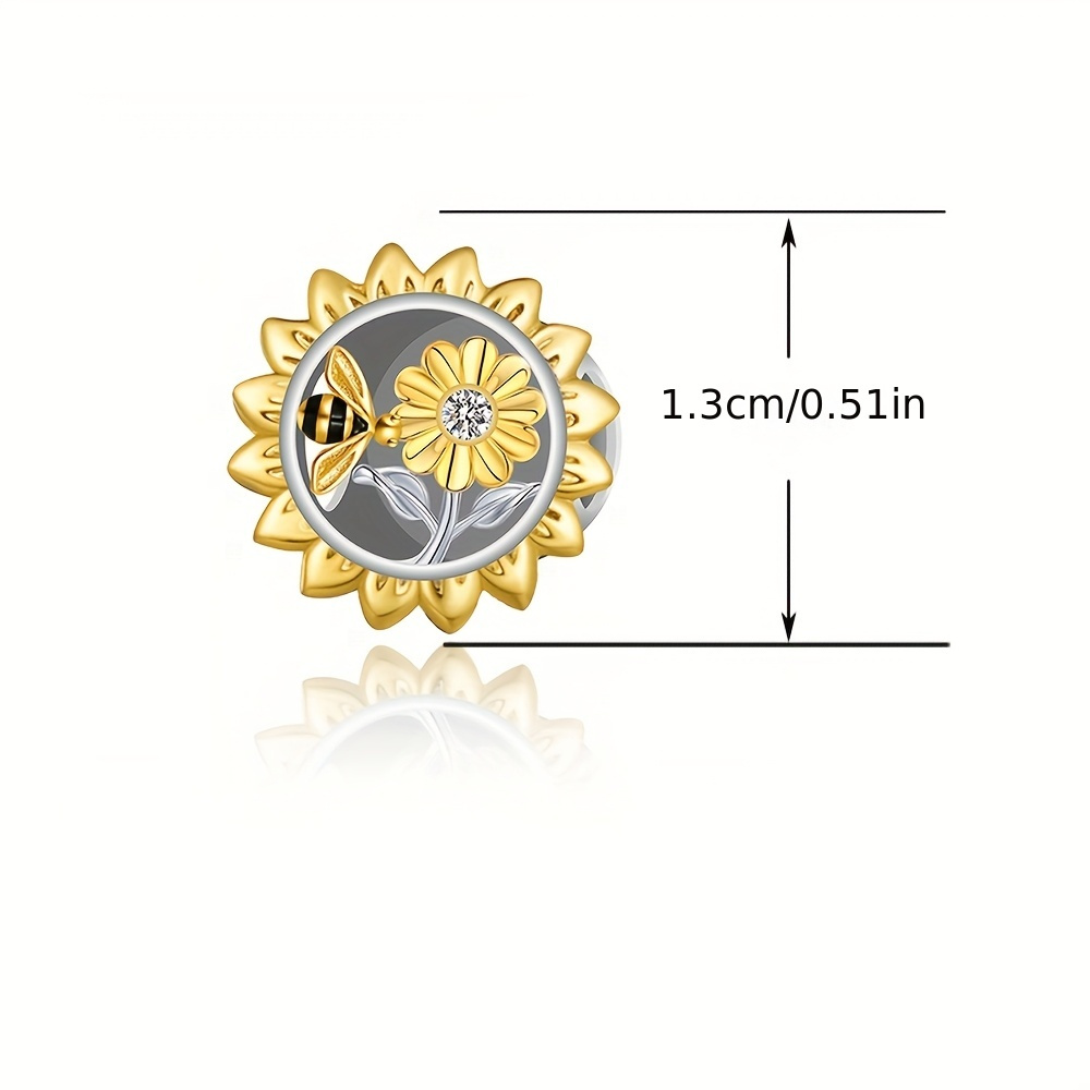 925 Sterling Silver Sunflower Charm Bead, 14K Gold Plated